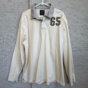 Old Navy Men's Prep Rugby Cream Long Sleeve Polo Shirt Sz XL Academia Preppy
